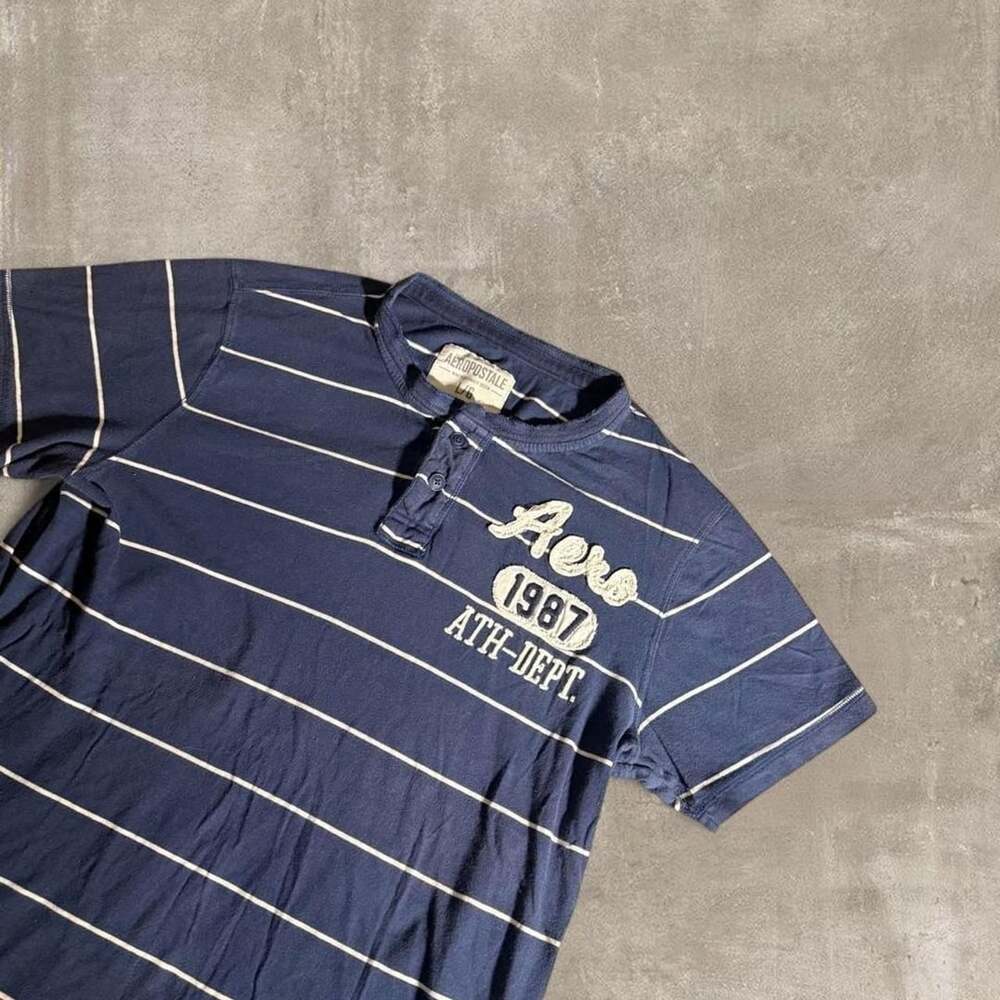 Aeropostale 1987 Striped Henley Polo Shirt